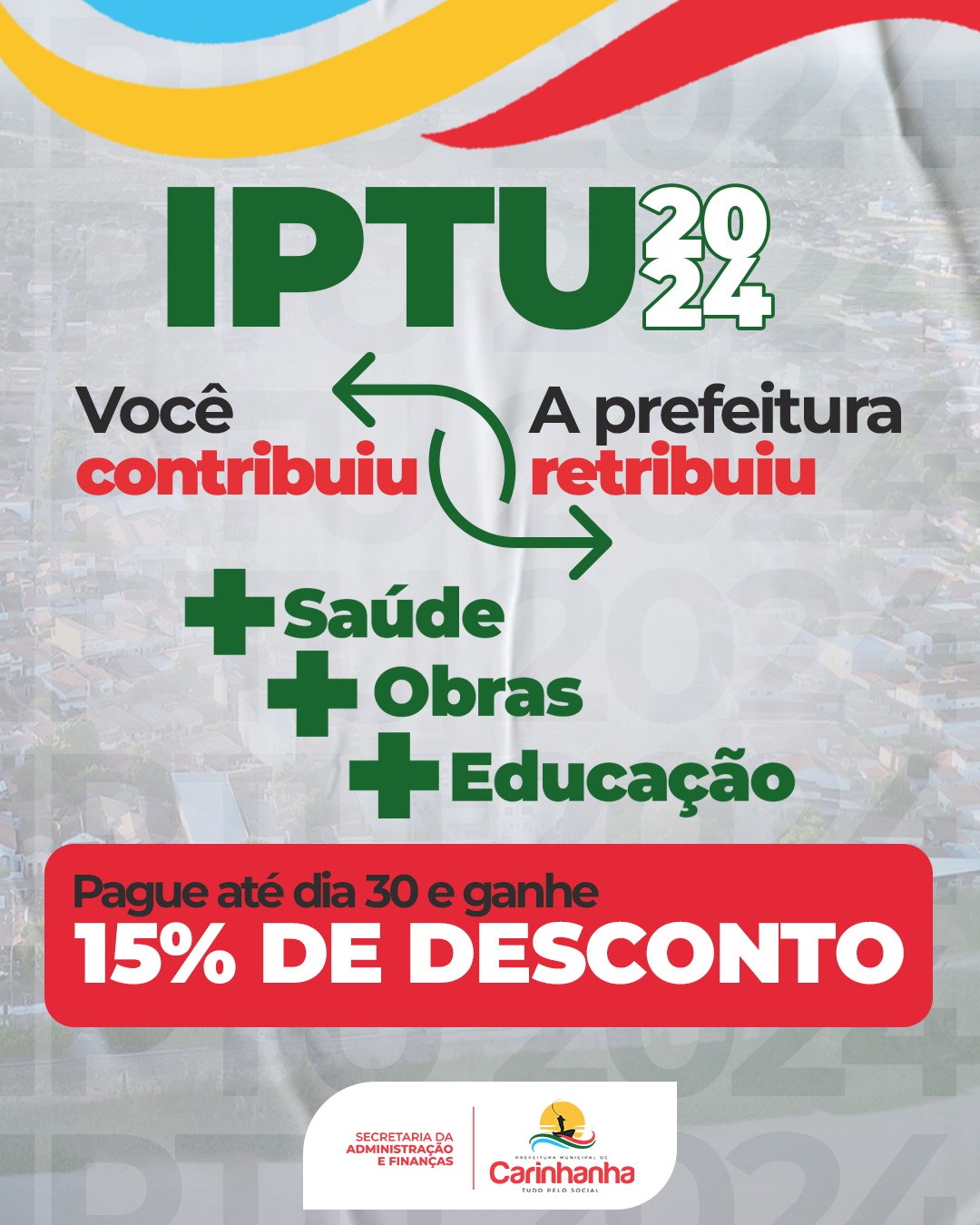 IPTU tem desconto de 15% até 30 de outubro